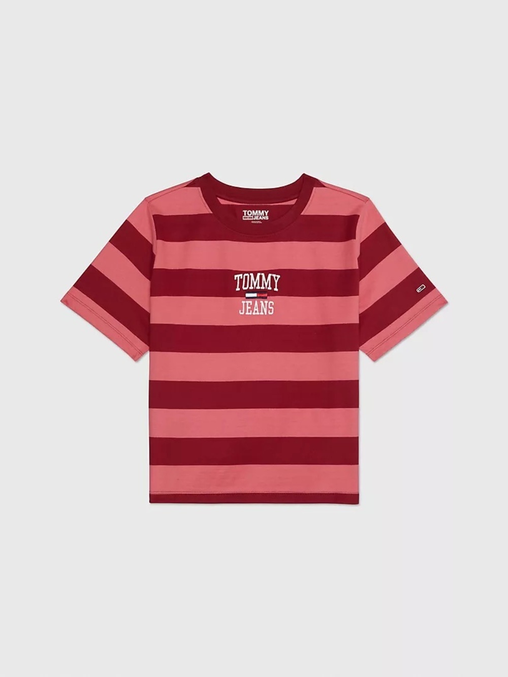 Tommy Hilfiger Tommy Jeans Collegiate T-Shirt Red & Pink Striped Tee - Picture 9 of 9